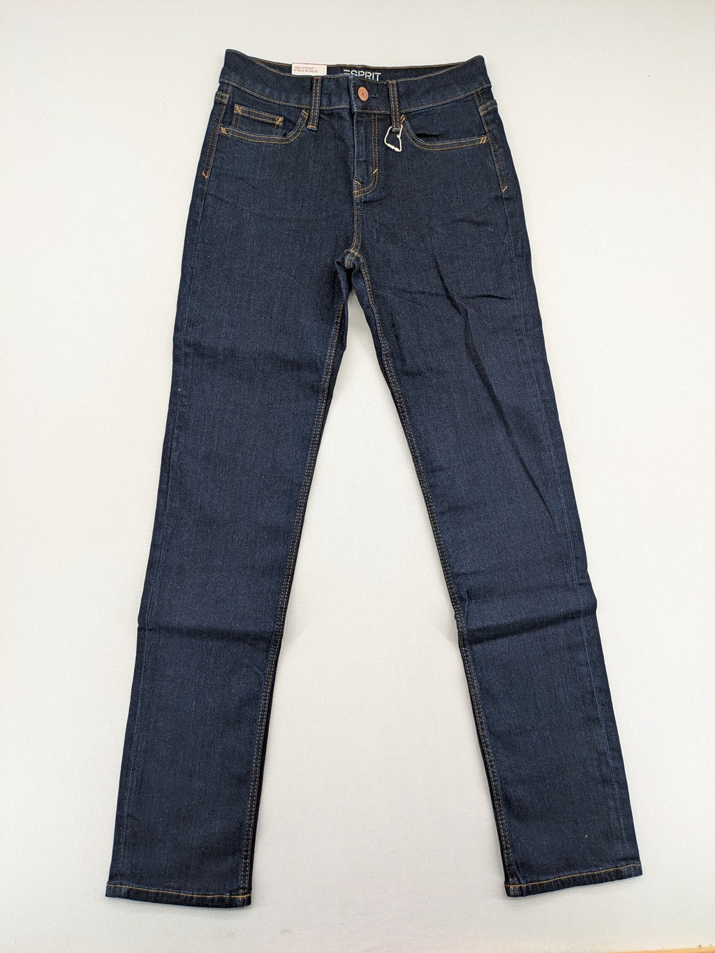 Esprit blue straight leg jeans with contrasting stitching and mid-rise fit.