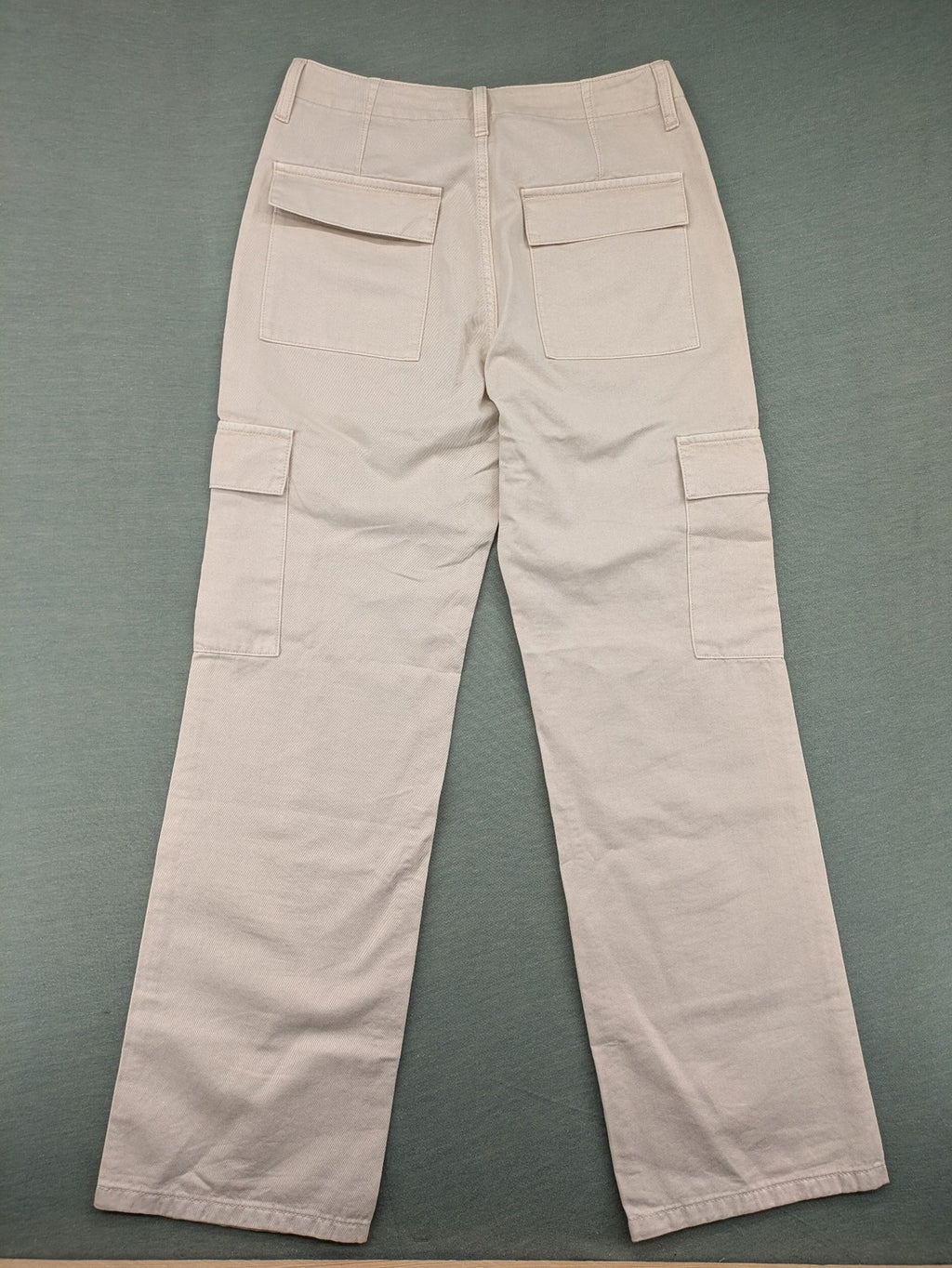 MNG beige cargo pants with straight leg, button closure, and patch pockets.