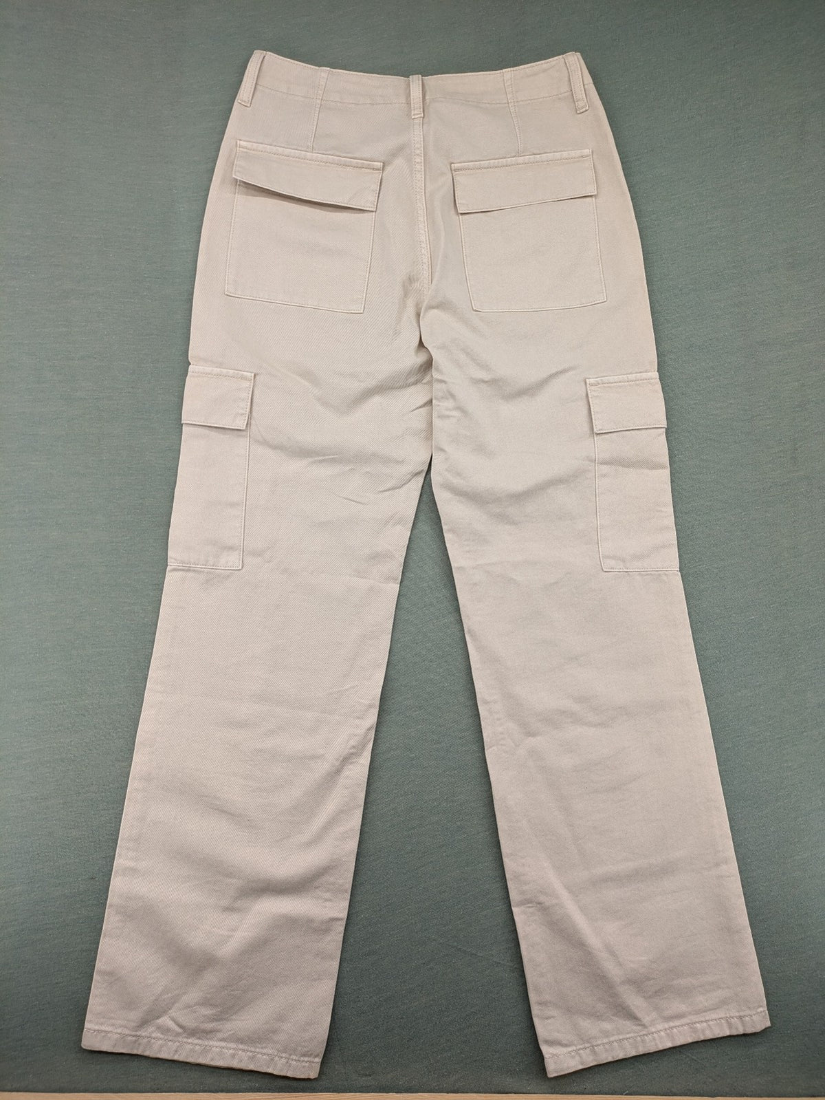 MNG beige cargo pants with straight leg, button closure, and patch pockets.