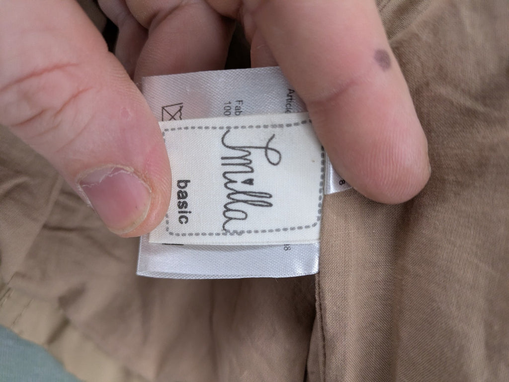 MORE & MORE beige field jacket with belt, four pockets, and standing collar.