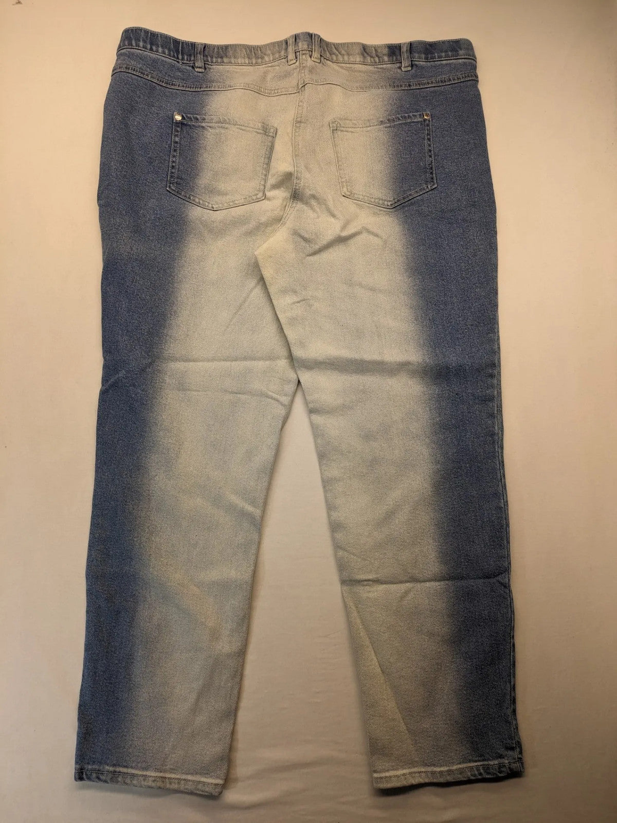 Ulla Popken blue straight jeans with used look, elastic waistband, and 5-pocket style.