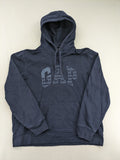Gap zip-through hoodie navy blue with iconic logo and American flag graphic.