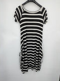 perfekt striped T-shirt dress black white side gathering soft viscose material