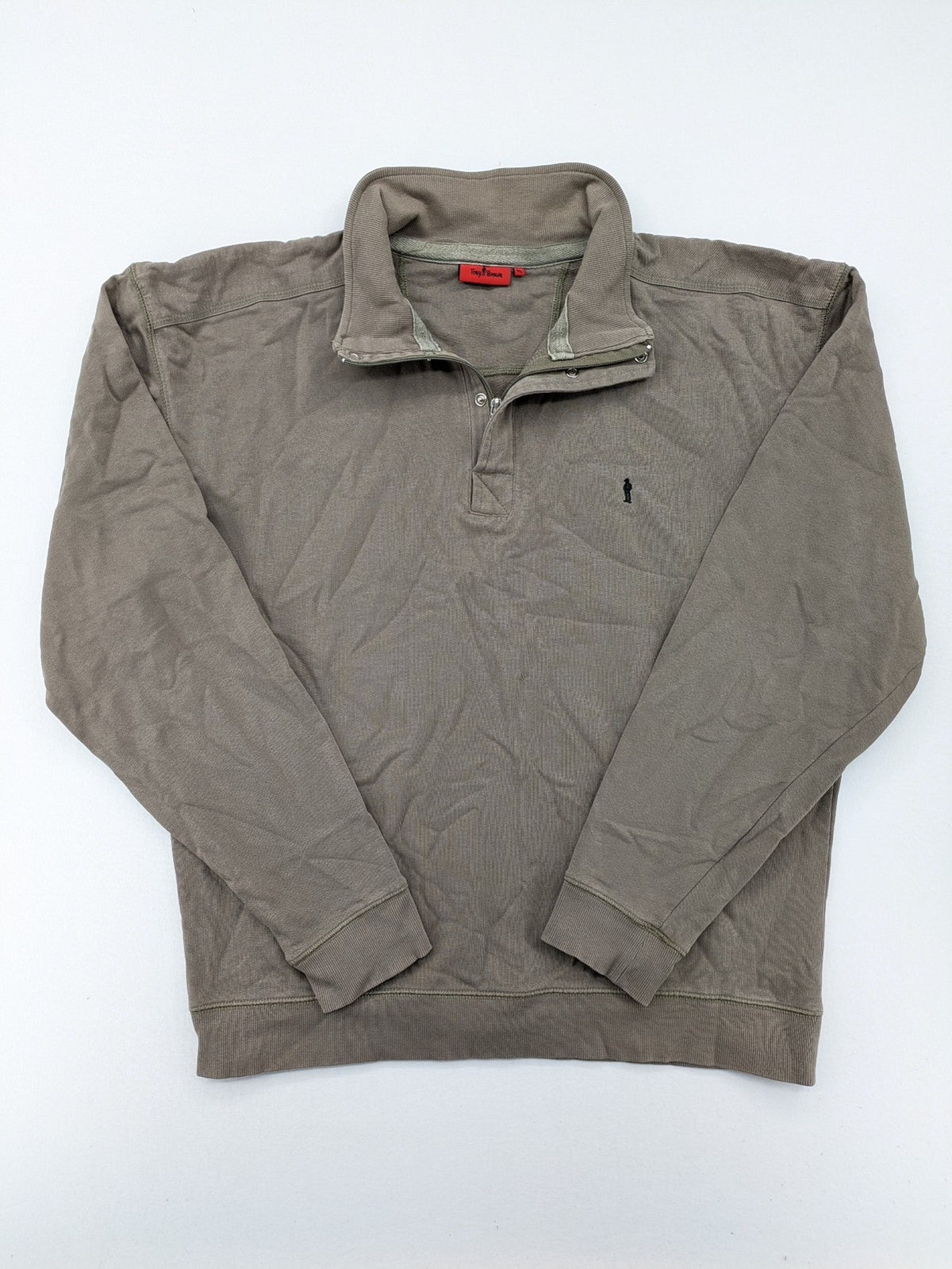 Tony Brown brown turtle neck jumper with embroidered logo and zip button placket.