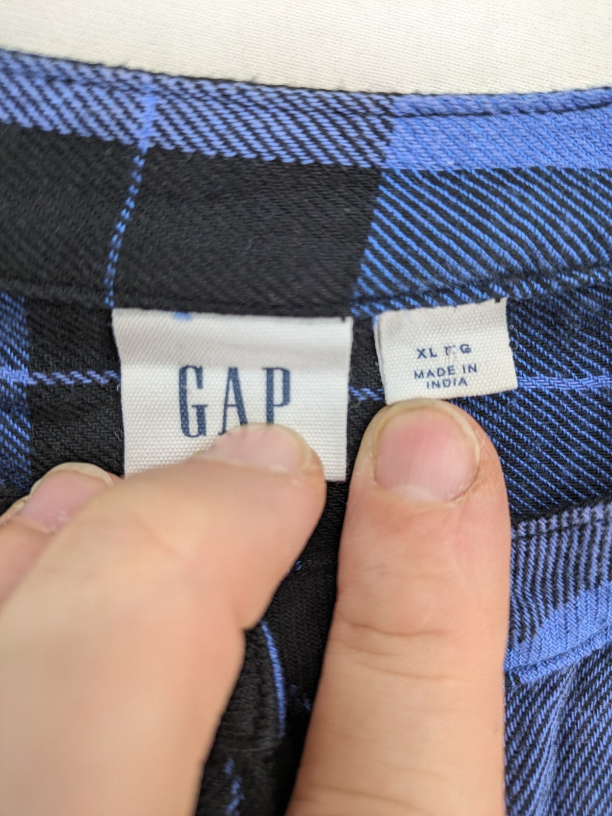 Gap blue and black checkered shirt dress with button placket and removable belt.