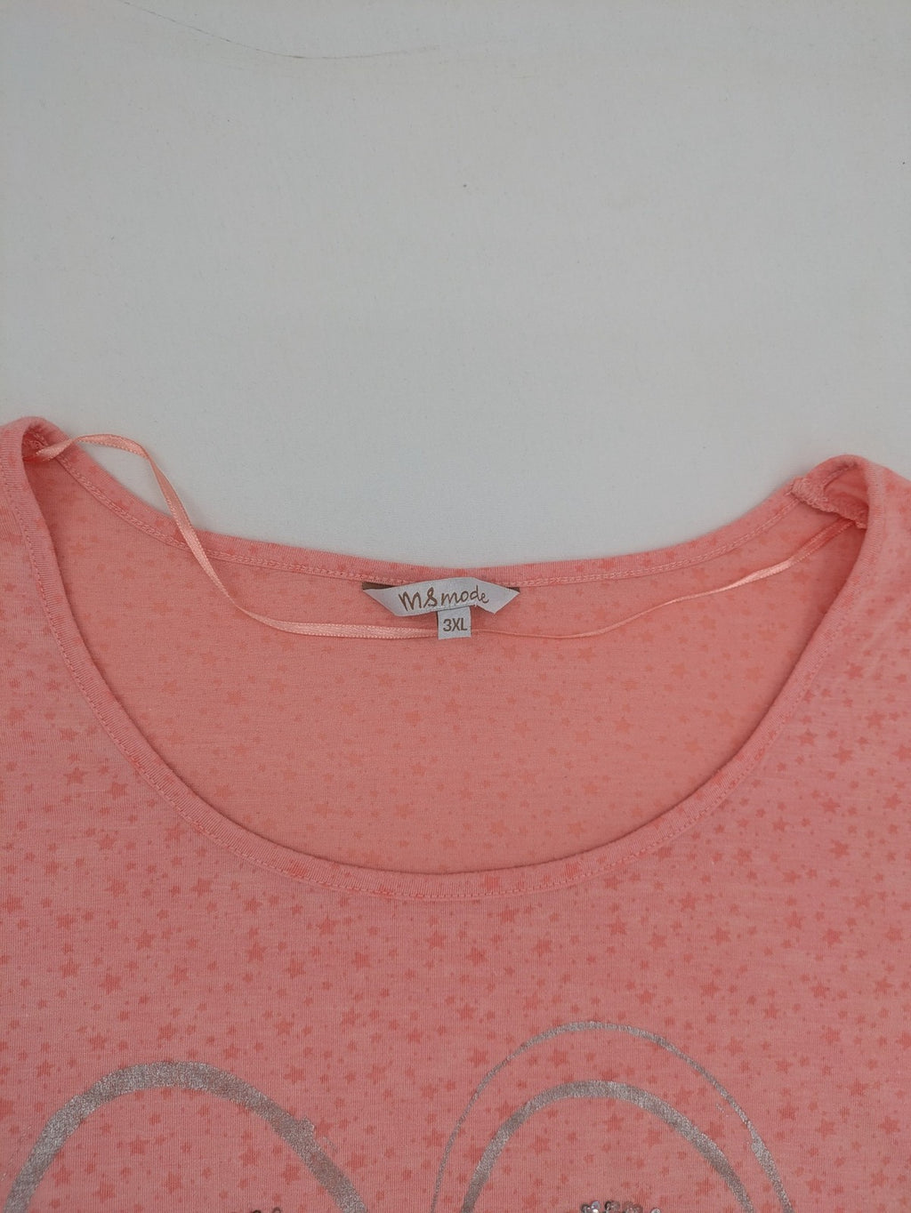 M&S Mode pink top with silver sequined heart graphic and star pattern, 3XL.