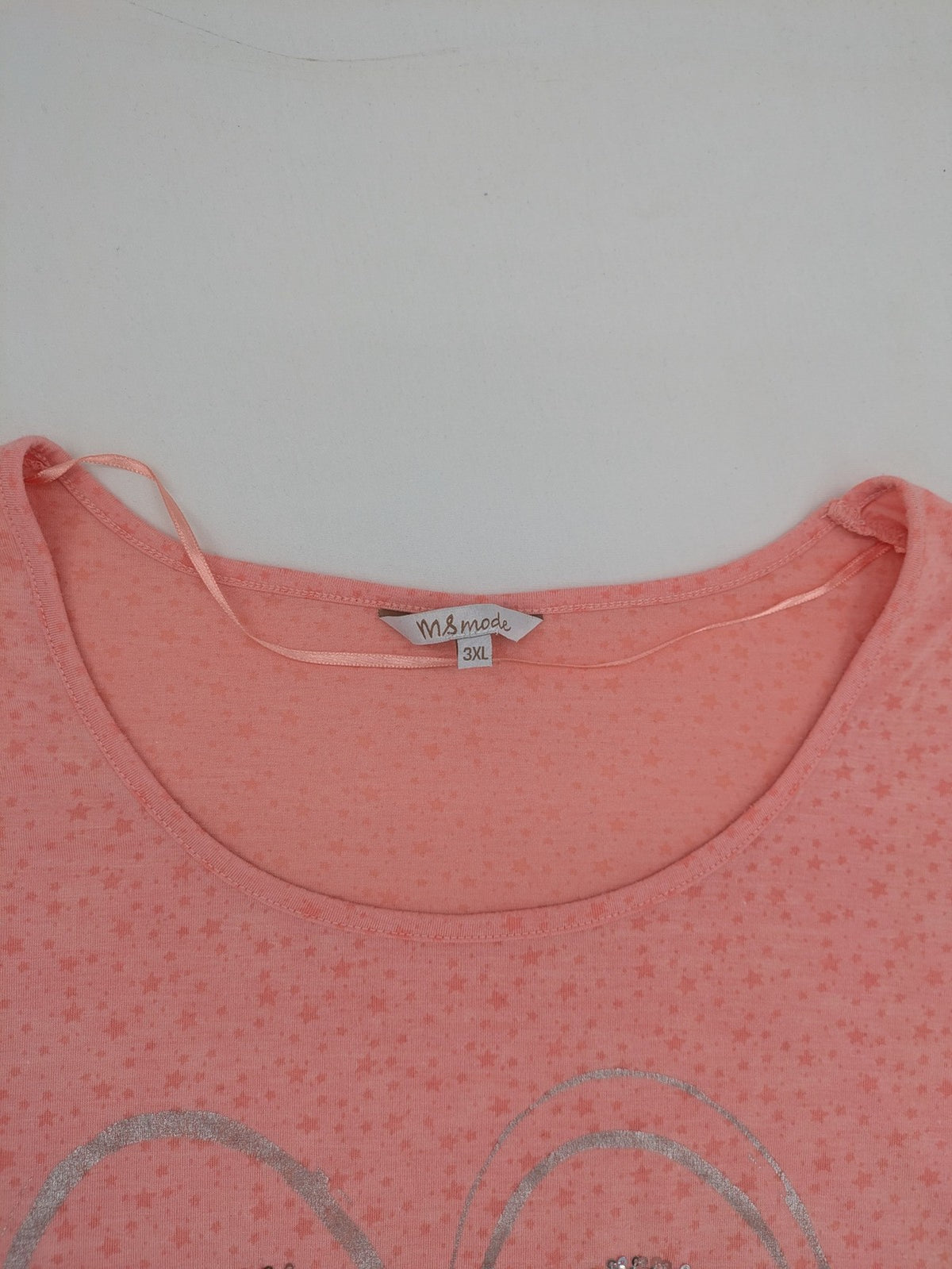 M&S Mode pink top with silver sequined heart graphic and star pattern, 3XL.