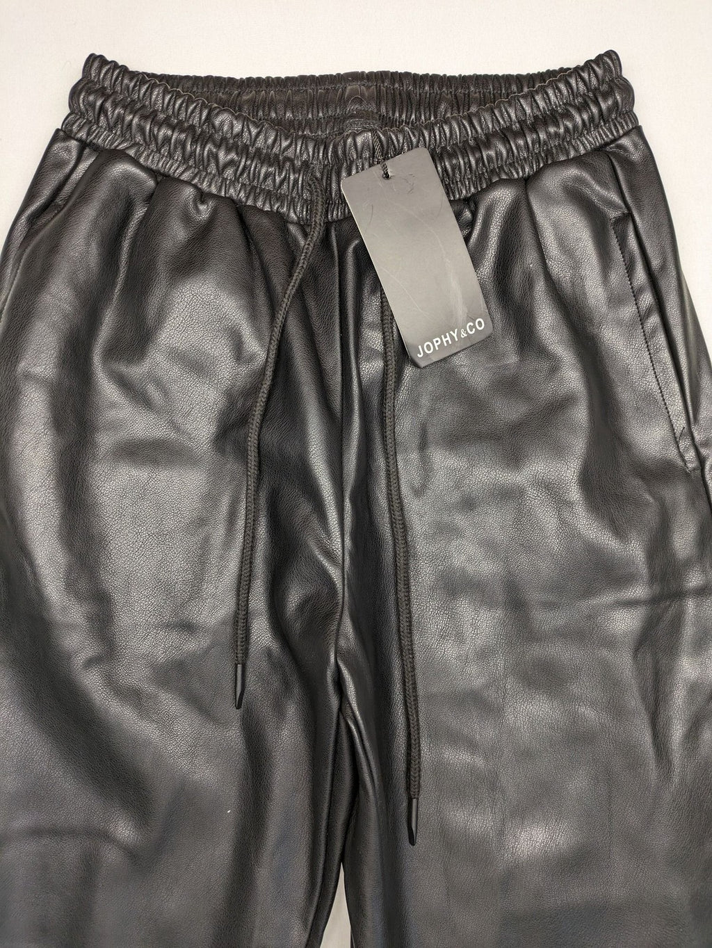 Jophy&Co black jogger pants faux leather look elastic waistband and side pockets