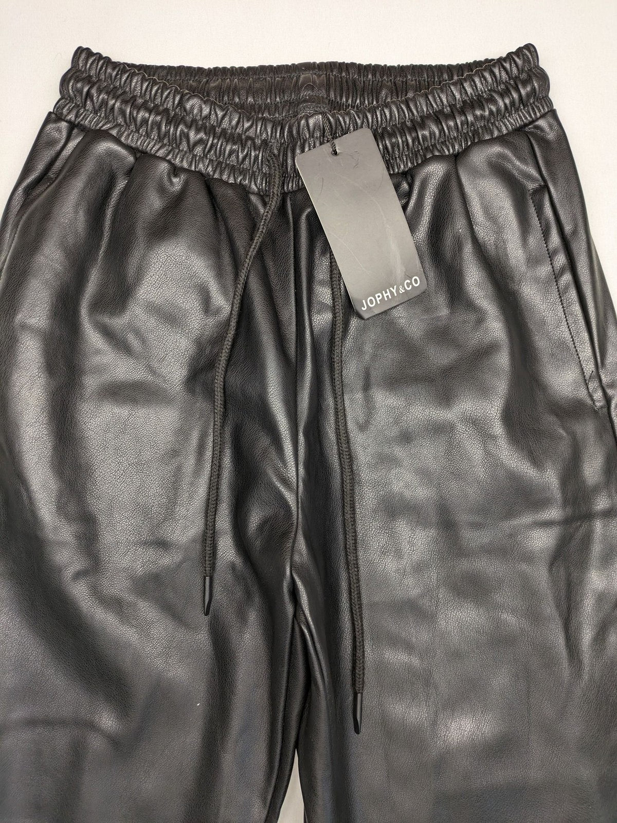 Jophy&Co black jogger pants faux leather look elastic waistband and side pockets