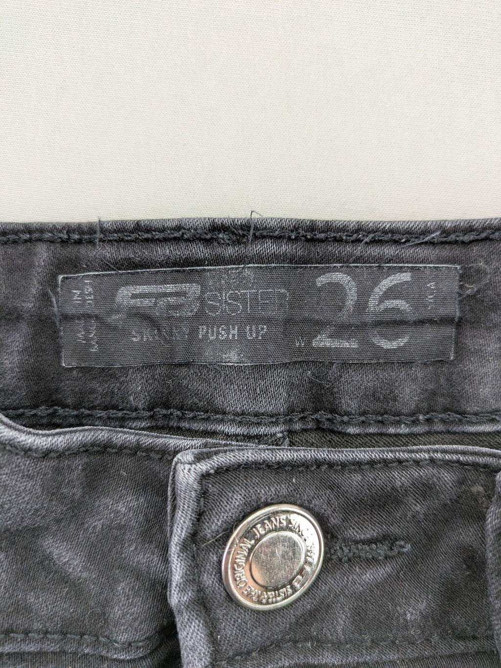 FB Sister skinny push-up jeans black grey faded stretch denim with classic fit.