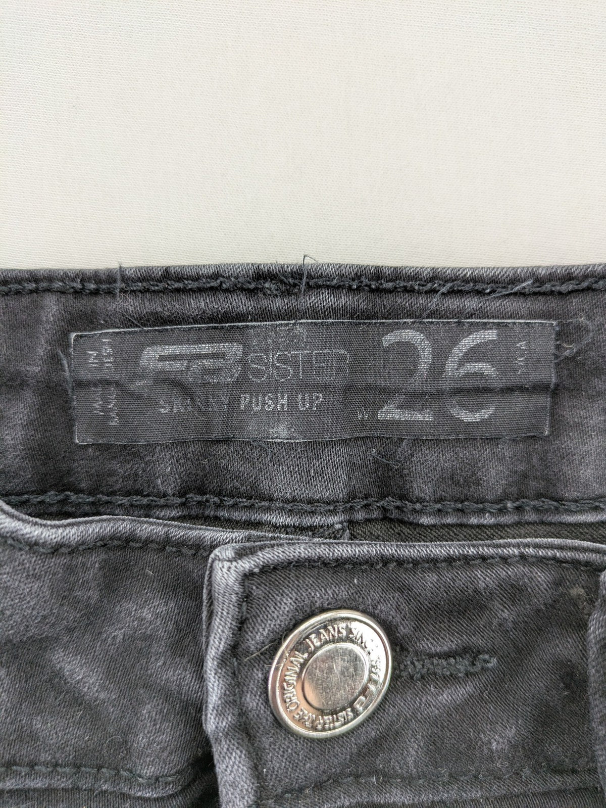FB Sister skinny push-up jeans black grey faded stretch denim with classic fit.