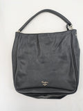 David Jones black hobo handbag pebbled PU leather with silver hardware and zipper closure.