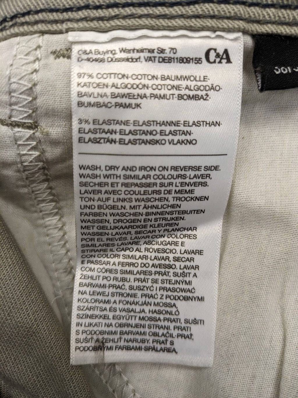 C&A beige chino pants regular fit cotton stretch material with classic straight leg design