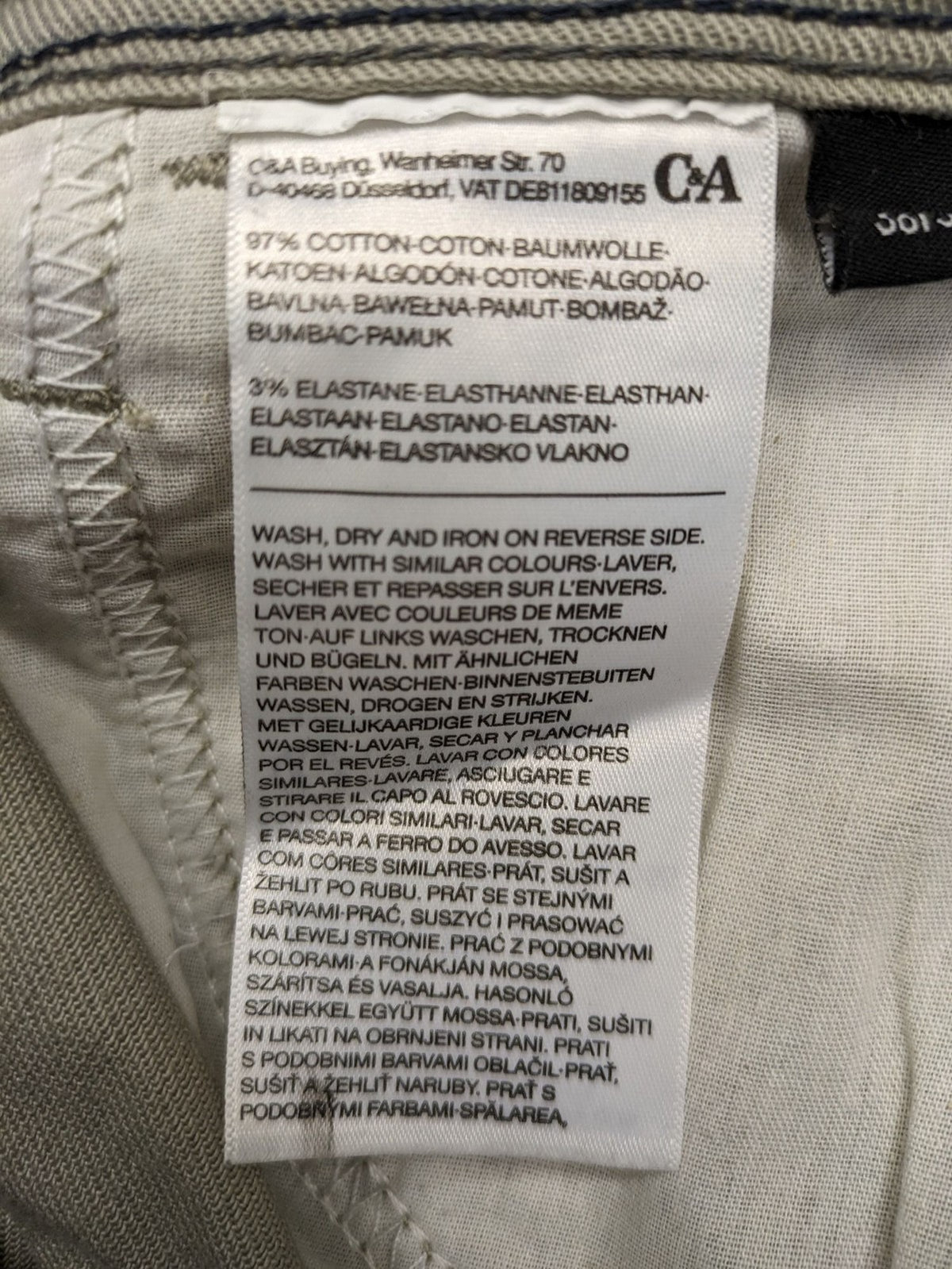 C&A beige chino pants regular fit cotton stretch material with classic straight leg design