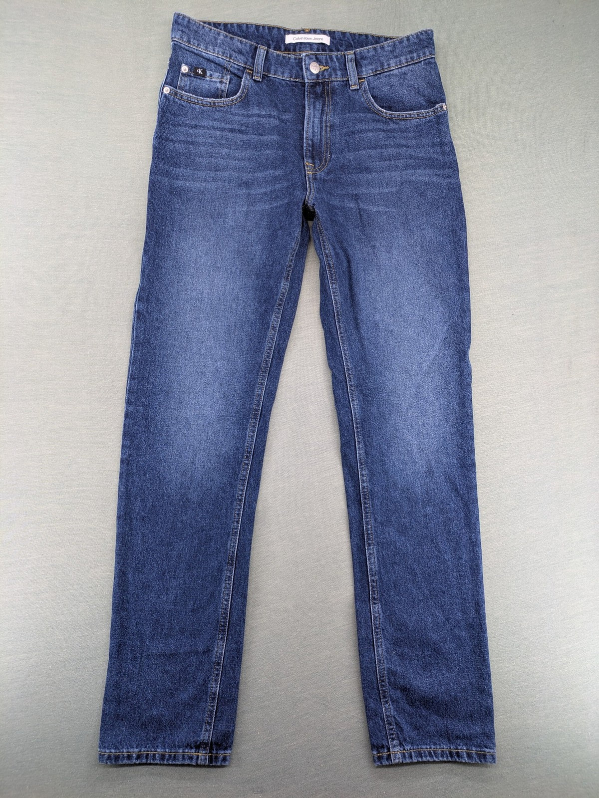 Calvin Klein Jeans blue straight jeans classic five-pocket design adjustable waistband 100% cotton