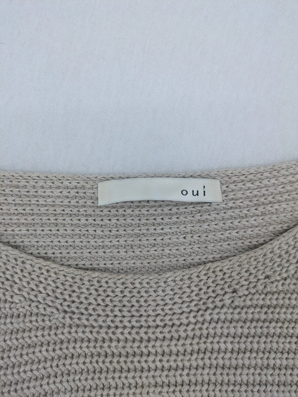 Oui knit jumper beige with lace-up sleeve details and 3/4 length arms.