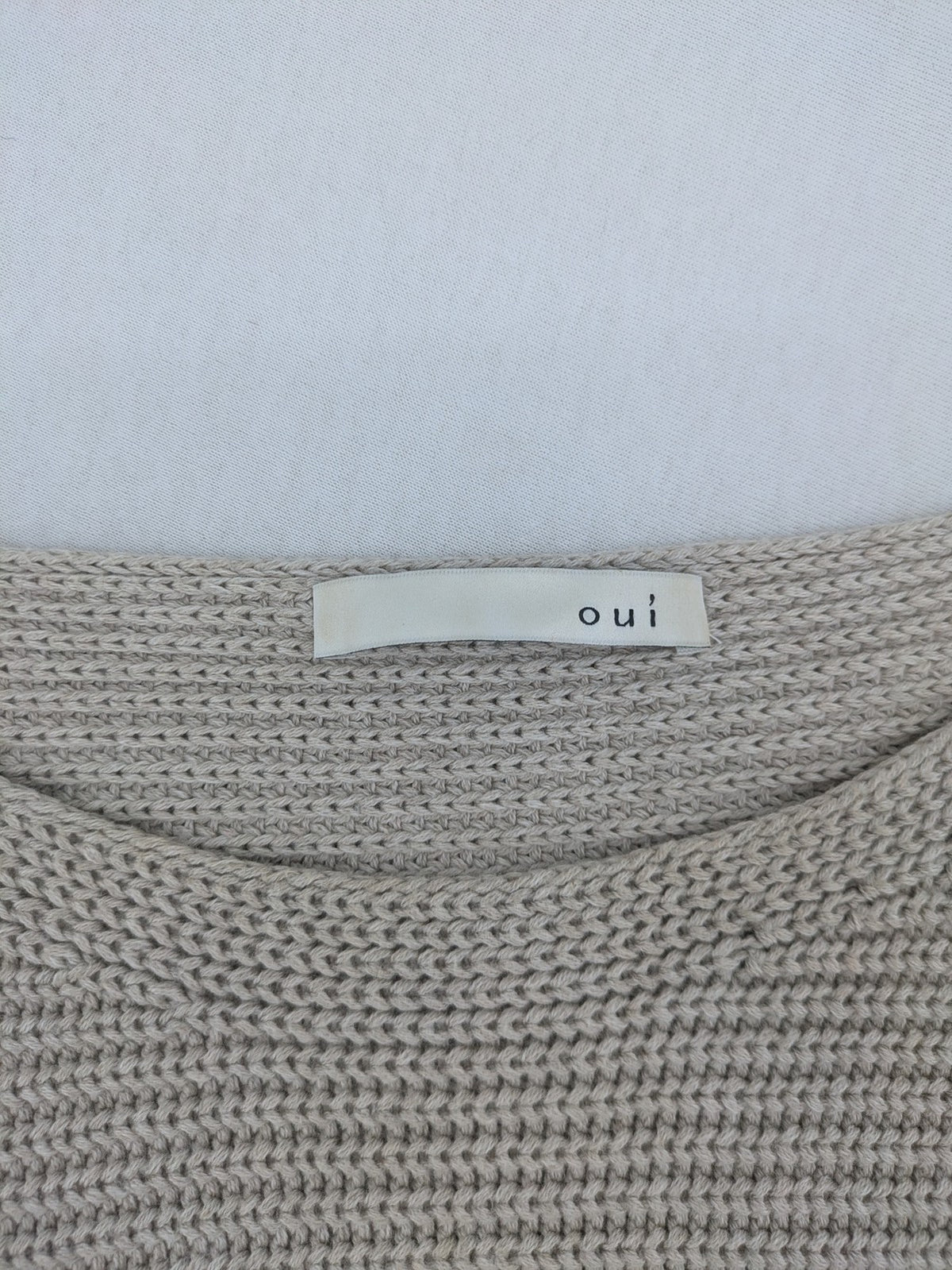 Oui knit jumper beige with lace-up sleeve details and 3/4 length arms.