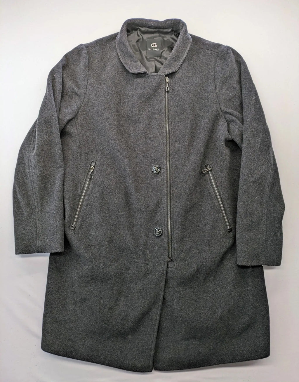 Gil Bret grey coat cashmere blend asymmetrical zipper two zip pockets
