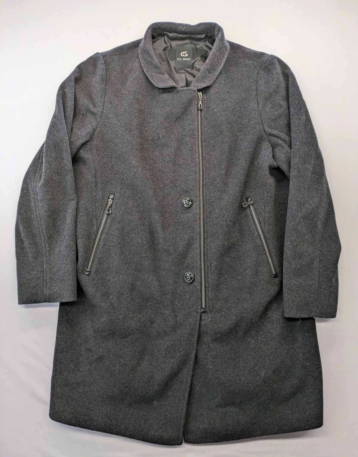 Gil Bret grey coat cashmere blend asymmetrical zipper two zip pockets