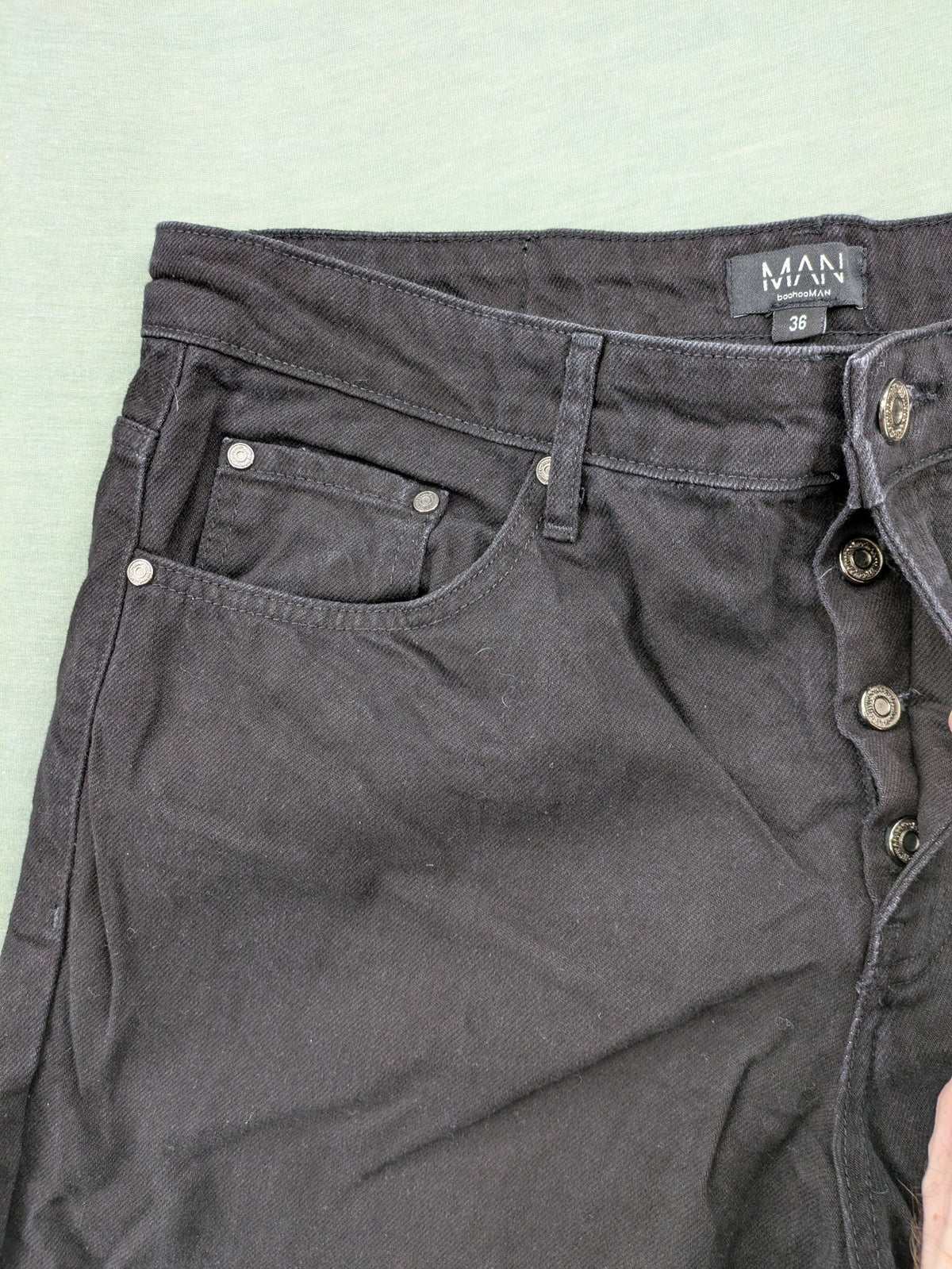 Boohooman grey straight jeans classic five-pocket design button fly 100% cotton denim