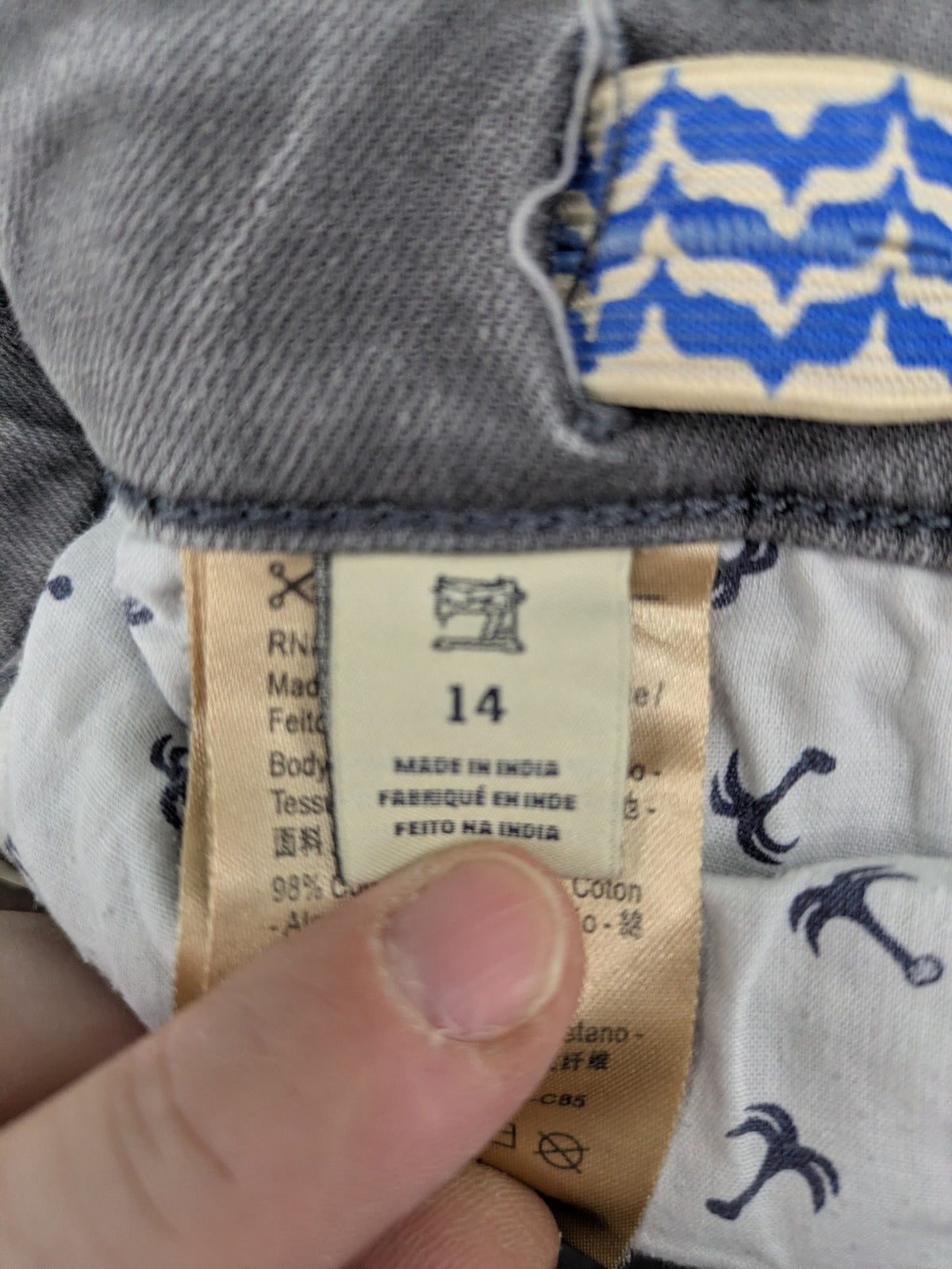 Scotch & Soda grey straight jeans with classic five-pocket design and logo patch.
