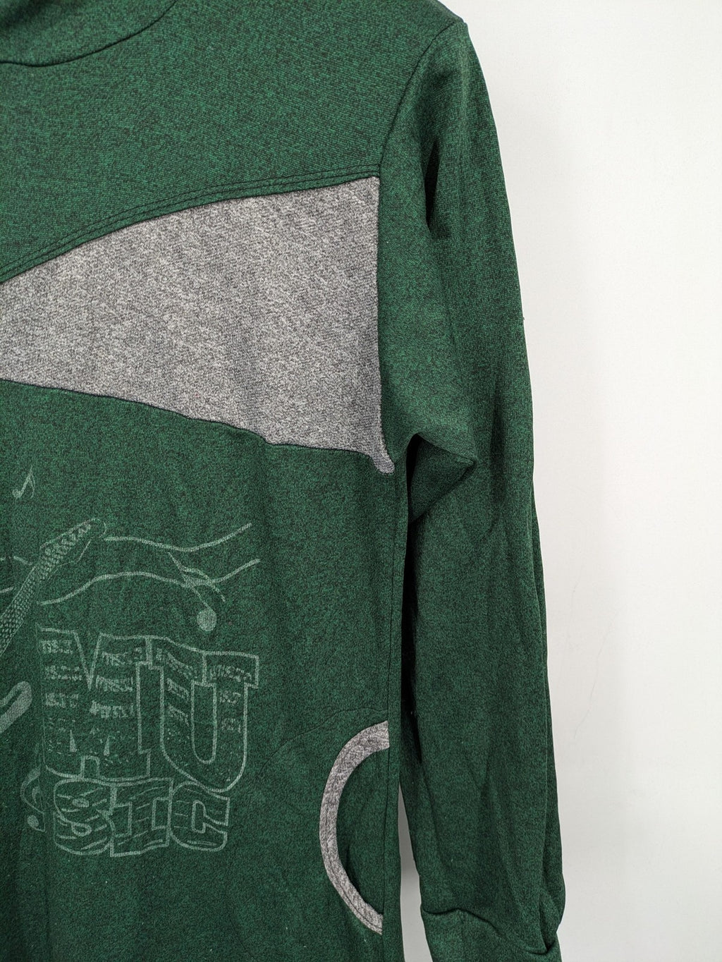 perfekt green hoodie dress quarter-zip guitar graphic colorblock design