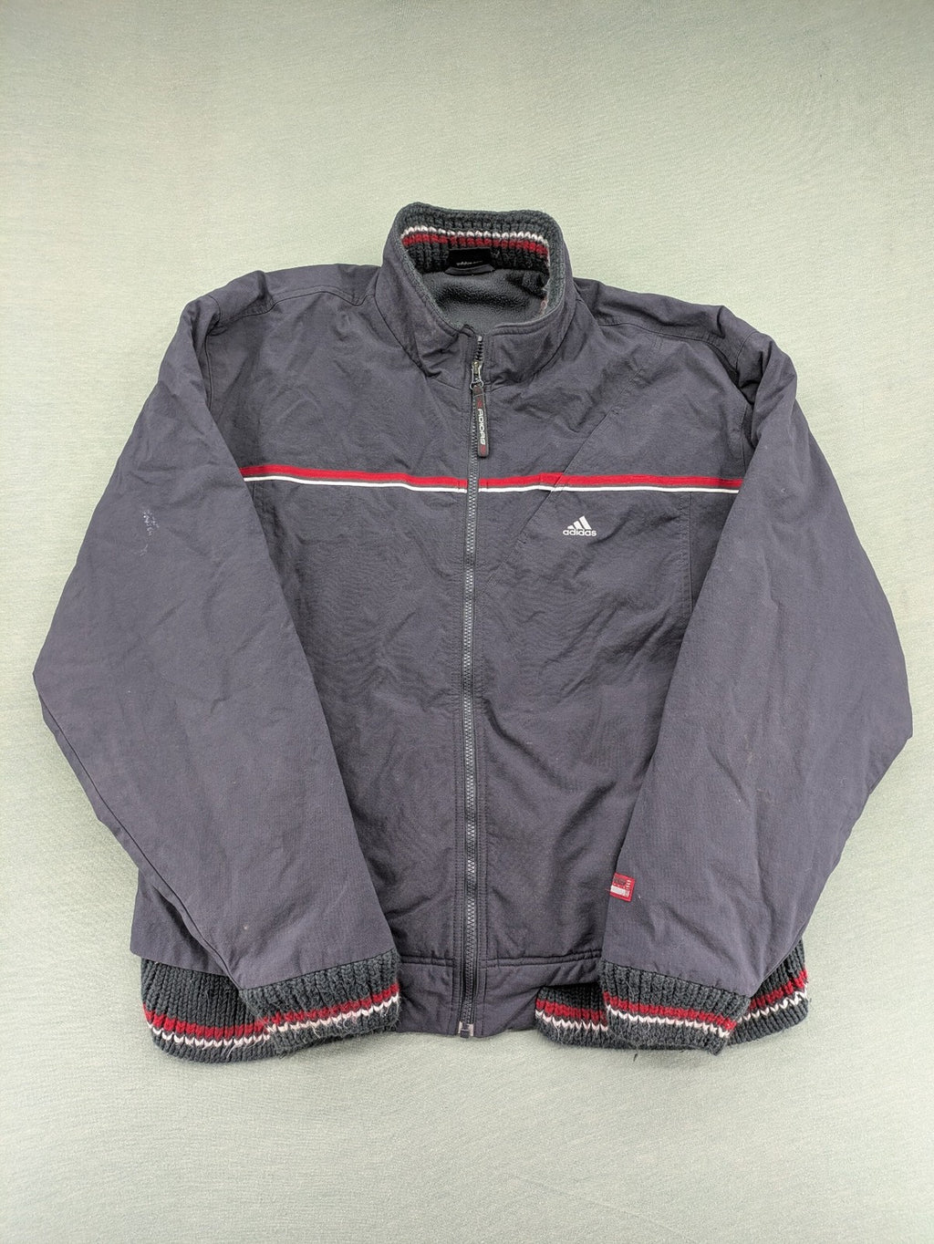 Adidas vintage bomber jacket multi colour fleece lined big logo on back