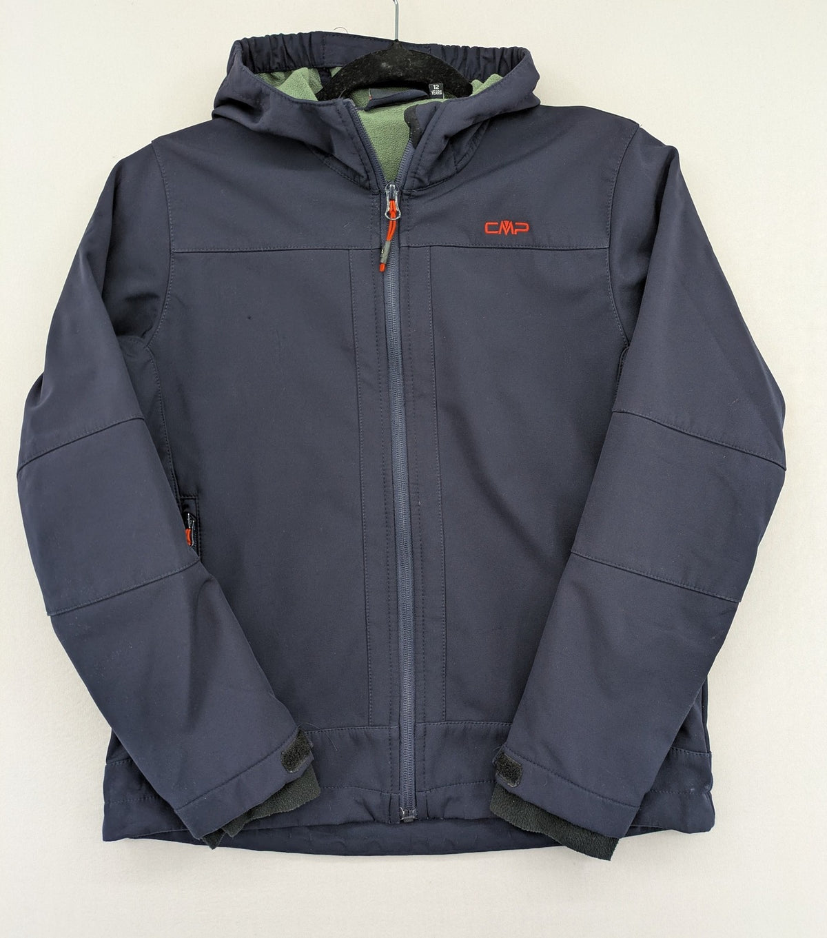cmp green and navy softshell jacket with Clima Protect logo and fleece lining