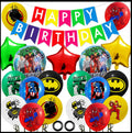 Avengers multi birthday decoration set featuring Spiderman, Hulk, and Batman designs.