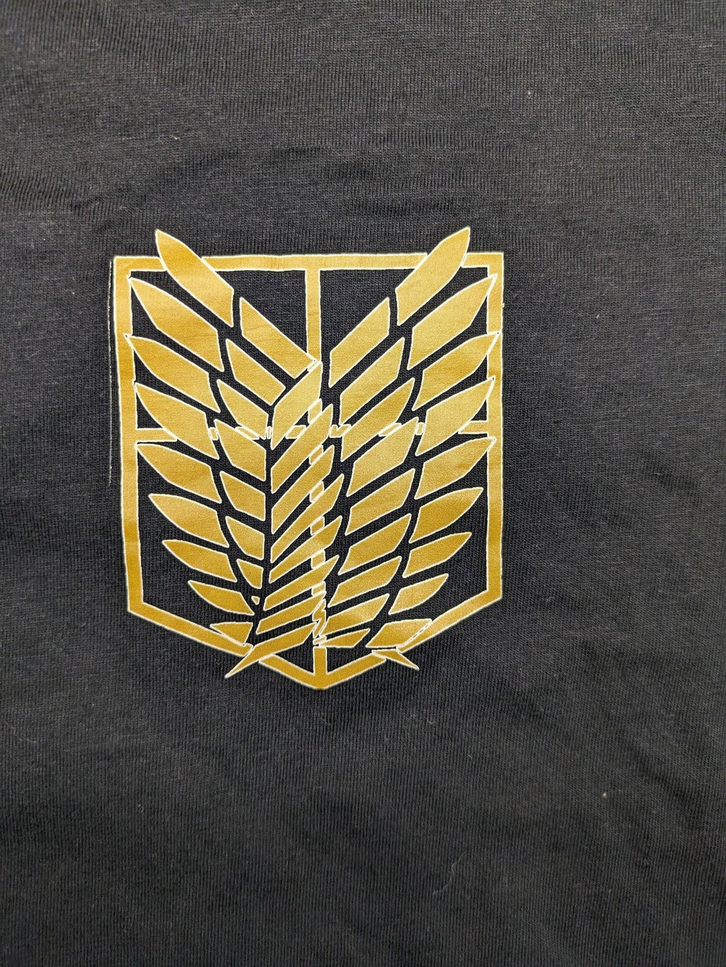 Attack On Titan black t-shirt gold Scout Regiment Wings of Freedom logo front and back.