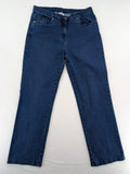 Damen blue straight jeans with embellished back pockets, cotton-elastane blend, mid-rise.
