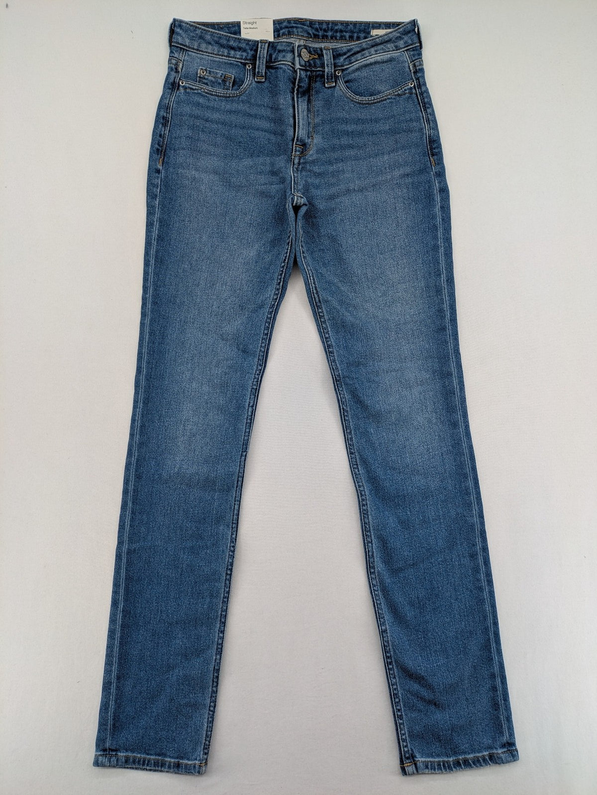 Esprit blue straight leg jeans medium rise with washed finish and cotton-stretch blend.