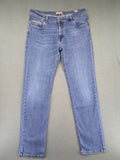 Bugatti blue straight jeans with classic 5-pocket design and light wash denim.