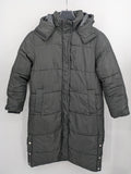 Zeeman grey quilted coat size 38 with hood and side snap buttons.
