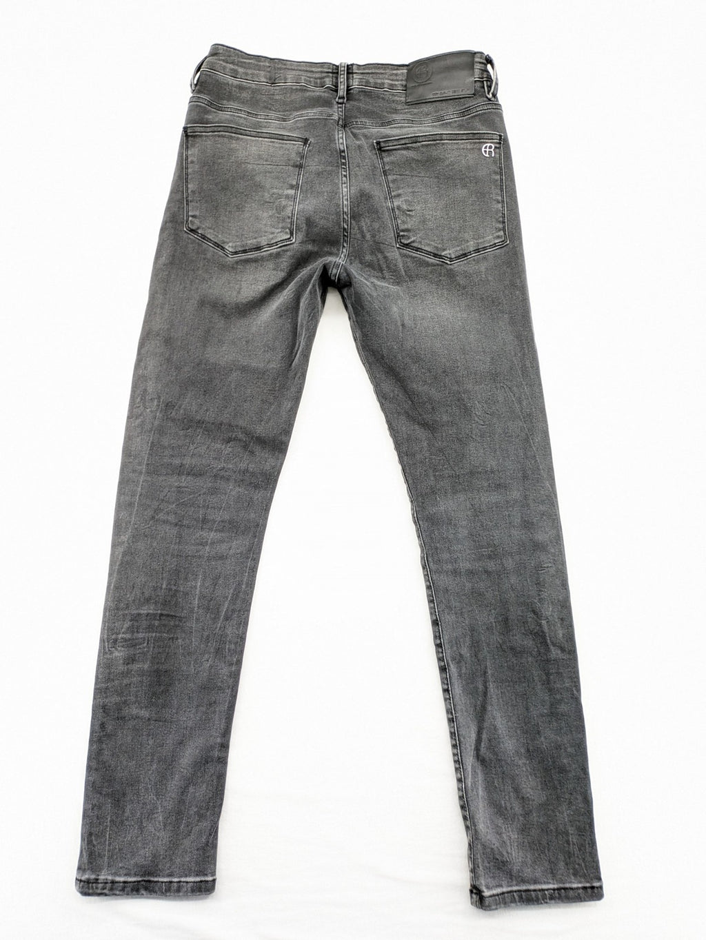 Elias Rumelis grey super slim fit jeans with stitched logo and subtle used look.