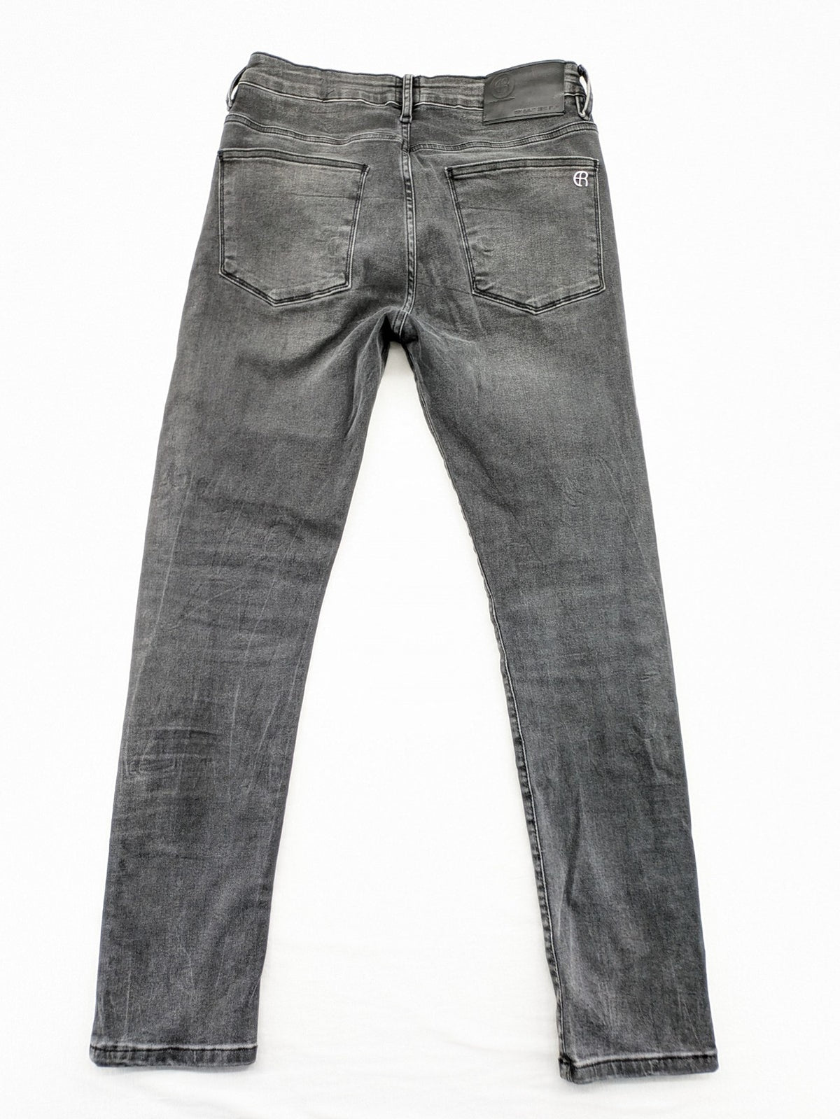 Elias Rumelis grey super slim fit jeans with stitched logo and subtle used look.