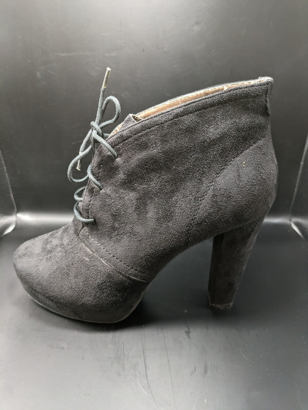PearlZ black ankle boots faux suede block heel front lace-up detail