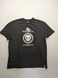 Black Panther black t-shirt foil graphic of Black Panther emblem and text.