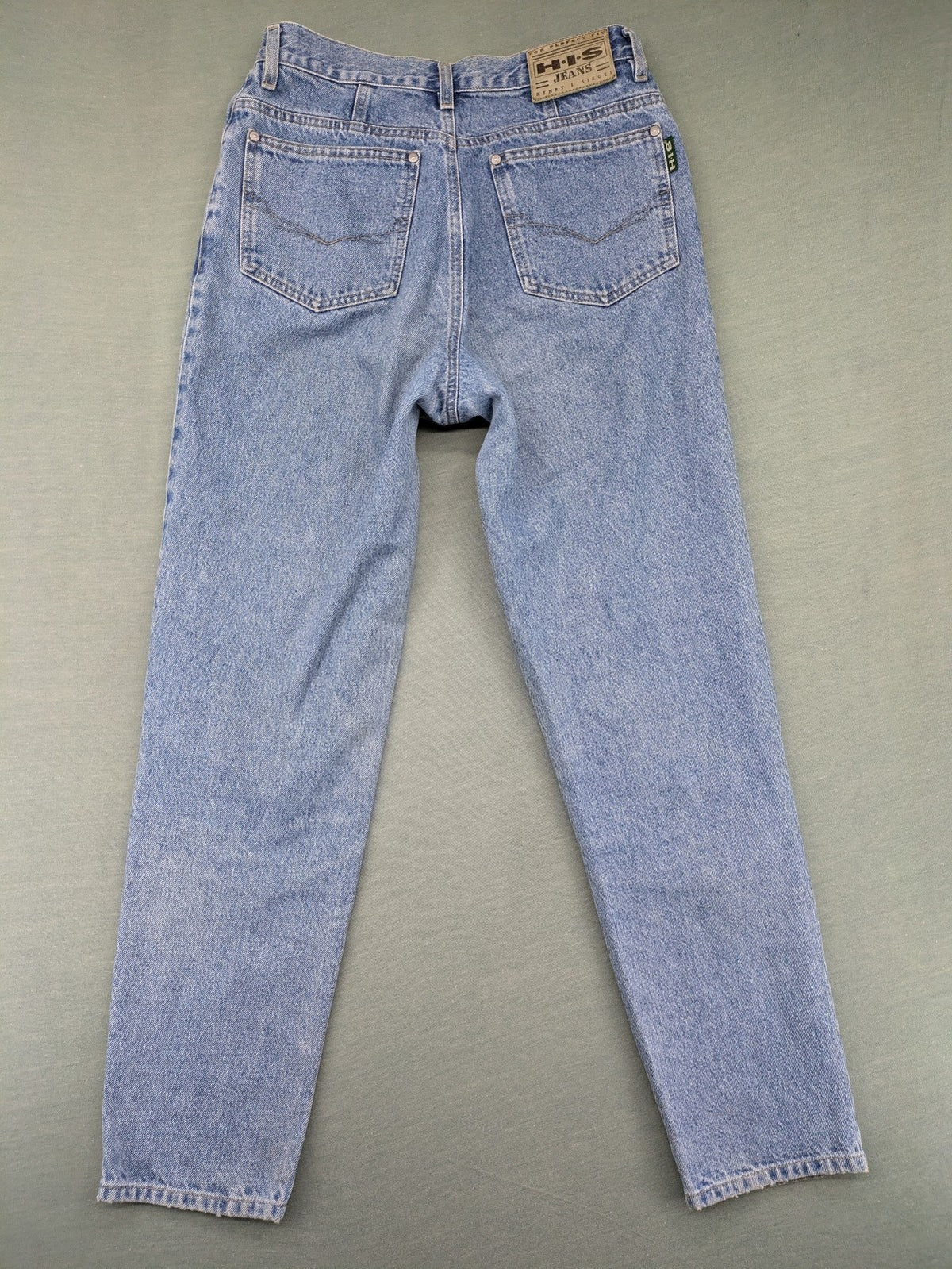 H.I.S blue mom jeans high waist vintage denim with classic 90s wash and straight cut.
