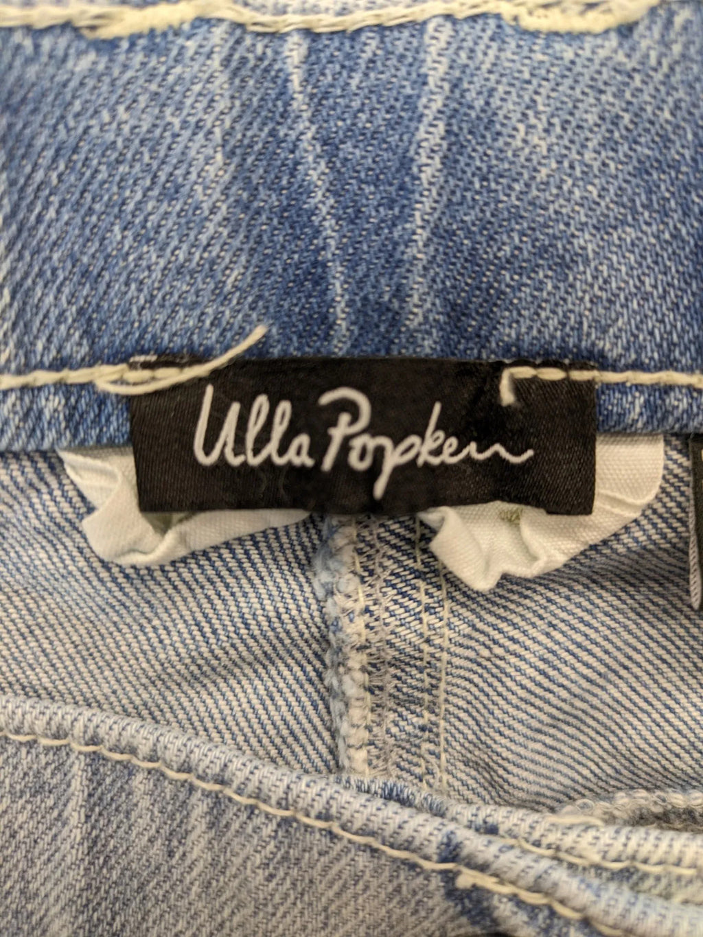 Ulla Popken blue straight jeans with used look, elastic waistband, and 5-pocket style.