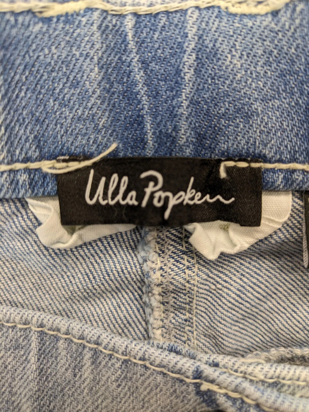 Ulla Popken blue straight jeans with used look, elastic waistband, and 5-pocket style.