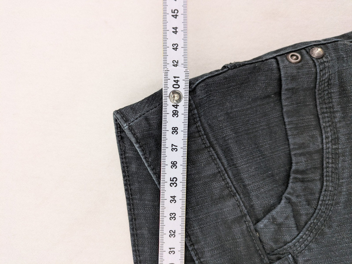 Yessica black straight jeans with classic dark wash and stretch denim material.