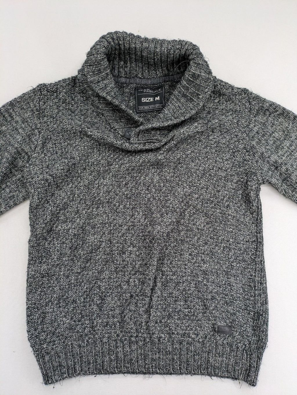 Jean Pascale grey turtle neck jumper with shawl collar and ribbed details.
