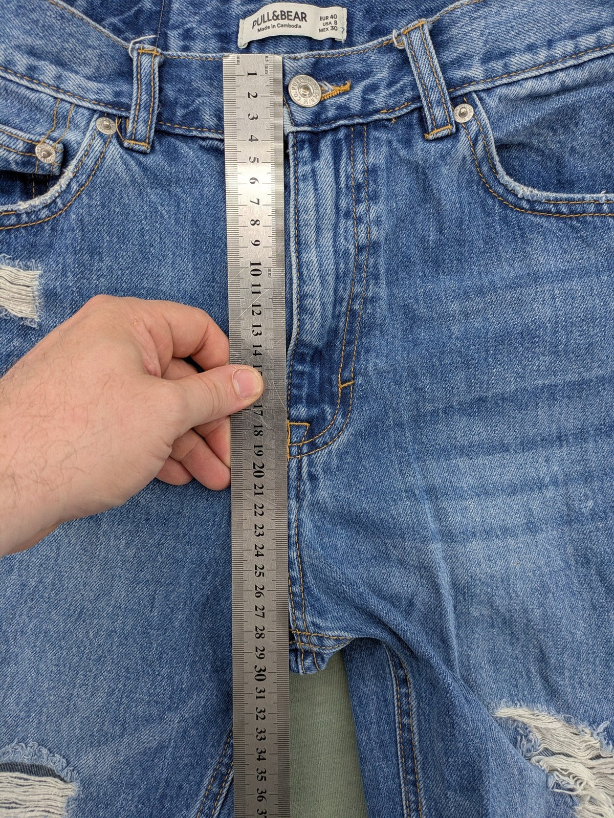 Pull&Bear blue mom jeans high waist distressed ripped design 100% cotton 5-pocket style