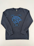 Superdry navy sweatshirt with embroidered tiger graphic and "JPN 54" chenille detail.