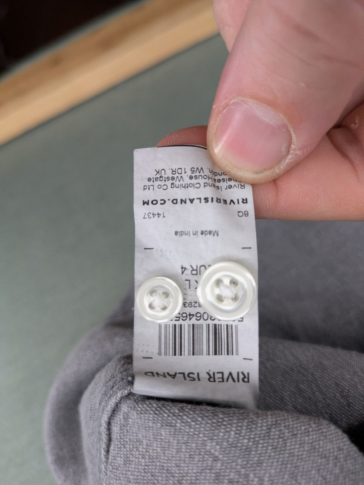 River Island grey button-down shirt with chest pocket and classic collar.