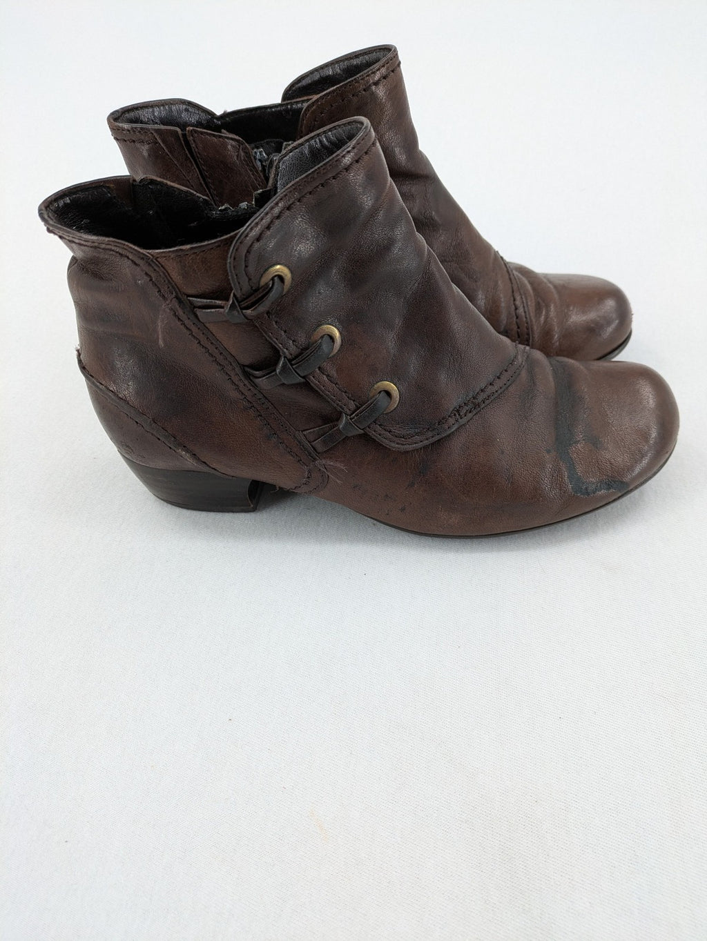 Gabor brown winter boots genuine leather side zipper decorative lacing block heel