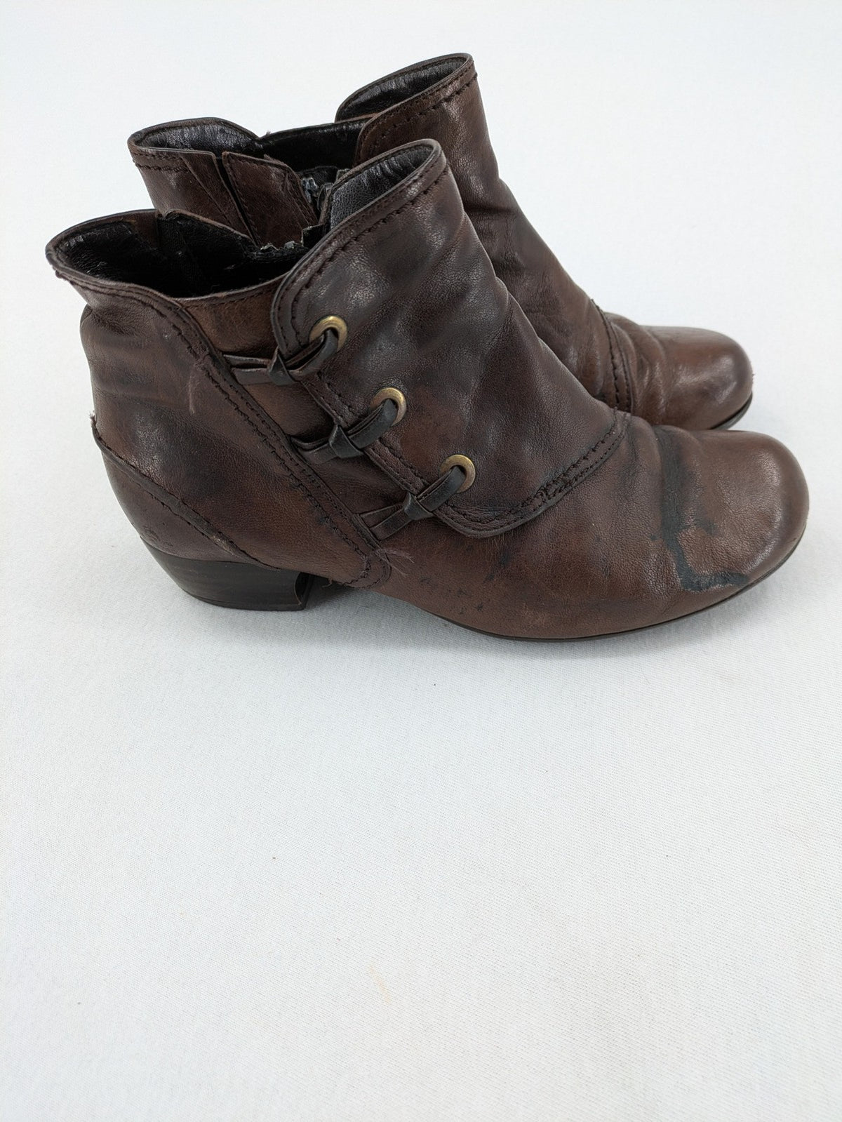Gabor brown winter boots genuine leather side zipper decorative lacing block heel