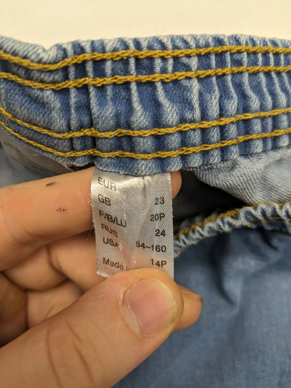 AproductZ blue straight jeans with elastic waistband and comfortable stretch fabric.
