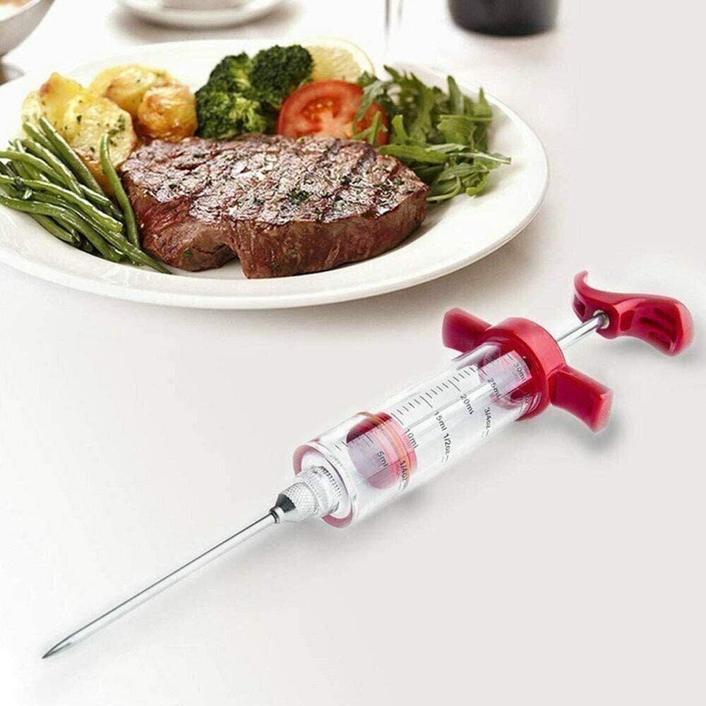 Bratenspritze white stainless steel marinade injector with durable design and precise needle.